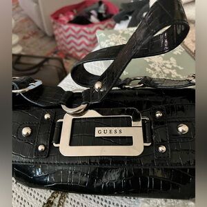 Guess Black Croc-Embossed Shoulder Bag